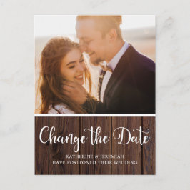 Rustic Wood Script Bröllop Post ponement Vykort