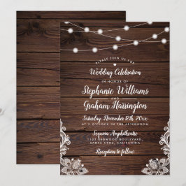 Rustic Wood Script String Ljus & Snöre Bröllop Inbjudningar