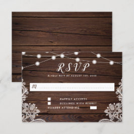 Rustic Wood Script String Ljus & Snöre Bröllop OSA Kort
