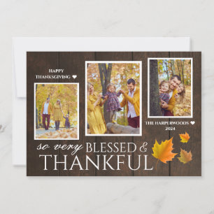Rustic Wood Script thanksgiving-familj 3 foto Julkort
