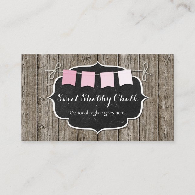 Rustic Wood & Shabby chic Chalkboard Rosa Bunting Visitkort (Framsida)