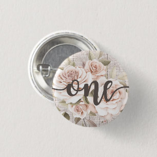 Rustic Wood & Shabby chic Ro 1:a födelsedag Party Knapp