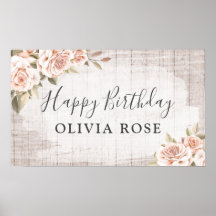 Rustic Wood & Shabby chic Ro Blommigt Birthday