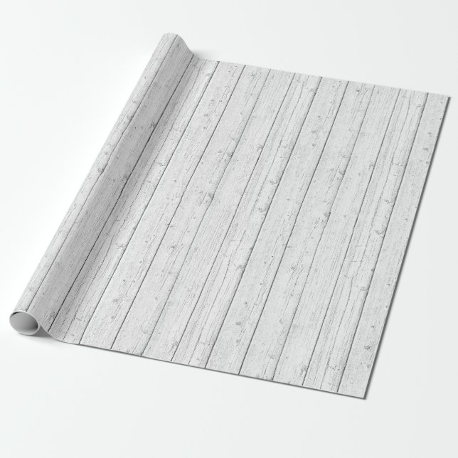 Rustic Wood Shabby White Barn Boards Mönster Presentpapper (Utrullad)