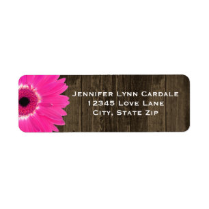 Rustic Wood Shock rosa Gerber Daisy Adressetikette Returadress Etikett