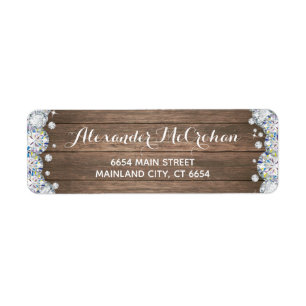 Rustic Wood Silver Diamond Glitter Returadress Etikett