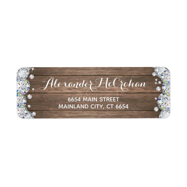 Rustic Wood Silver Diamond Glitter Returadress Returadress Etikett (Framsidan)
