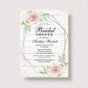 Rustic Wood Silver Foil Blommigt Möhippa Inbjudningar