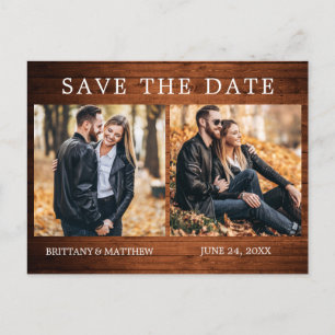 Rustic Wood Simple 2 Photo Save Date Vykort