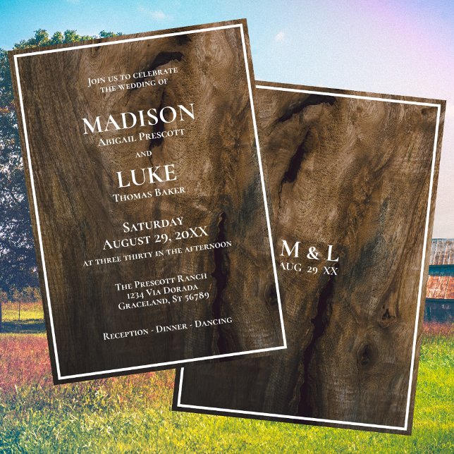 Rustic Wood Simple Minimalist Bröllop Inbjudningar (Skapare uppladdad)