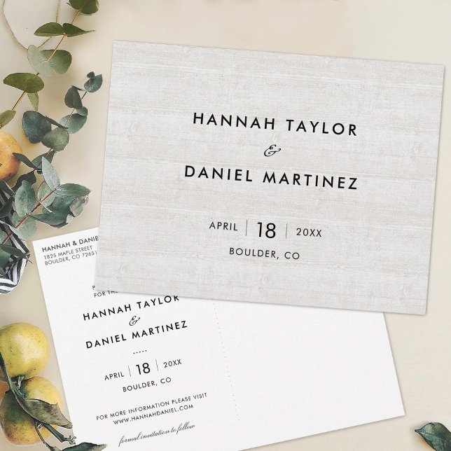 Rustic Wood Simple Modern Minimalist - spara datum Meddelande Vykort (Skapare uppladdad)