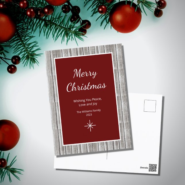 Rustic Wood Simple Red jul Helg Vykort (Skapare uppladdad)
