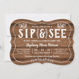 Rustic Wood Sip och See Baby Shower-inbjudan Inbjudningar