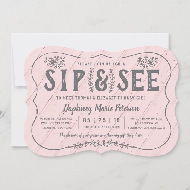 Rustic Wood Sip och See Baby Shower-inbjudan Inbjudningar (Framsida)
