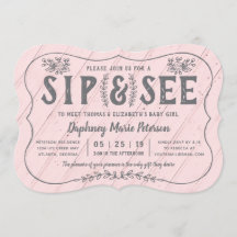 Rustic Wood Sip och See Baby Shower-inbjudan