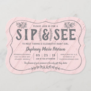Rustic Wood Sip och See Baby Shower-inbjudan Inbjudningar