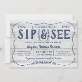 Rustic Wood Sip och See Baby Shower-inbjudan Inbjudningar