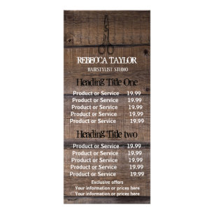Rustic Wood Sissor Salon Pricing & Service Reklamkort