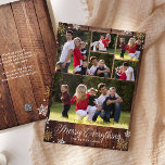 Rustic Wood Six Photo Collage Helgdag Card Julkort<br><div class="desc">Det här kortet innehåller sex foton med din anpassning på en rustik mörks träbakgrund på framsidan och din personlig på baksidan. Använda mallformuläret för att lägga till anpassningsbar och foton på båda sidor av kortet. Använda knappen Anpassa om du vill lägga till ytterligare linjer eller ändra teckensnitt. Fotografi © Storytree...</div>