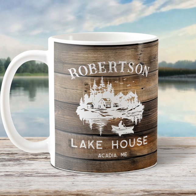 Rustic Wood Sjö House Namn Kaffemugg (Skapare uppladdad)