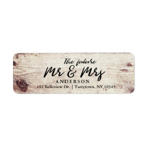 Rustic Wood skrev Framtiden Mr. och Mrs. Returadress Etikett