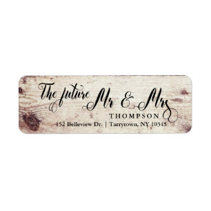 Rustic Wood skrev Framtiden Mr. och Mrs. Returadress Etikett