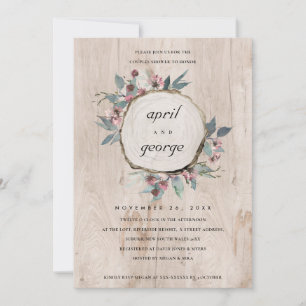RUSTIC WOOD SLICE BLOMMIGT PAR SHOWER INBJUDAN