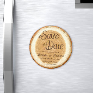 Rustic Wood Slice Bröllop spara datum Magnet
