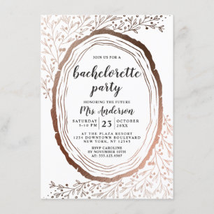 Rustic Wood Slice Copper Foil Bachelorette Party Inbjudningar