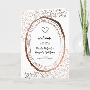 Rustic Wood Slice Copper Foil Bröllop Ceremony Program