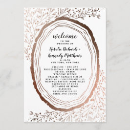 Rustic Wood Slice Copper Foil Bröllop Ceremony Program