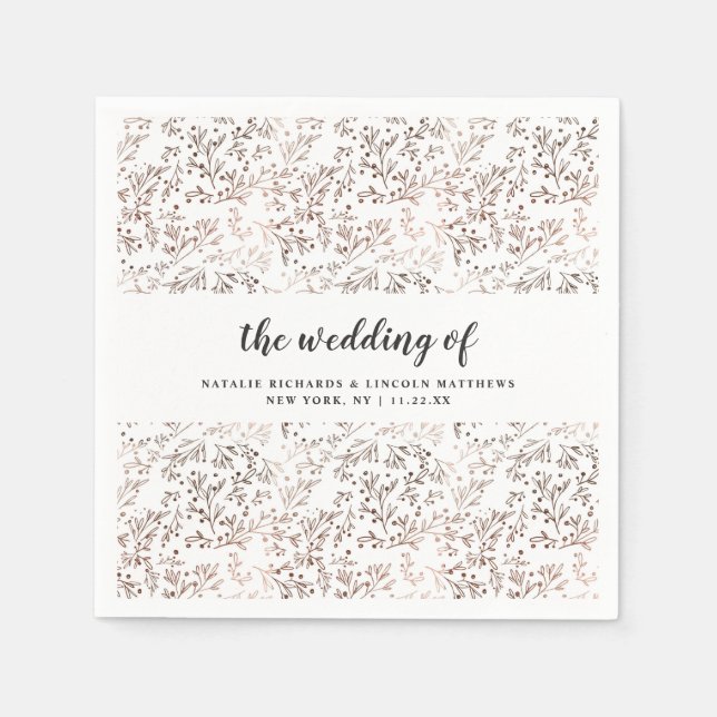 Rustic Wood Slice Copper Foil Bröllop Monogram Pappersservett (Framsidan)