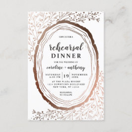 Rustic Wood Slice Copper Foil Rehearsal Middag Inbjudningar