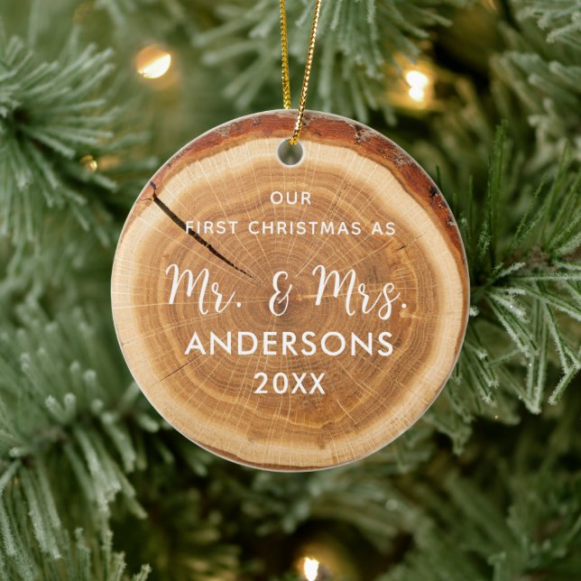 Rustic Wood Slice Första julen första marktyr Julgransprydnad Keramik (Träd)