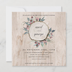 RUSTIC WOOD SLICE ROSA FLORA PAR SHOWER INBJUDAN