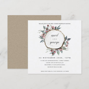 RUSTIC WOOD SLICE ROSA FLORA PAR SHOWER INBJUDAN