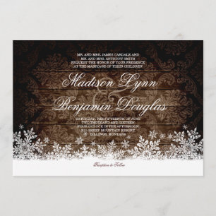 Rustic Wood Snöflingor Winter Wedding bjudits in Inbjudningar