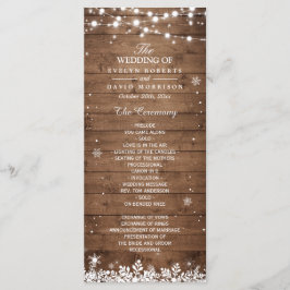 Rustic Wood Snöflingor Winter Wedding Program