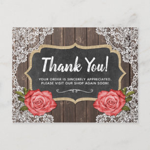 Rustic Wood & Snöre Blommigt Chalkboard Tack Vykort