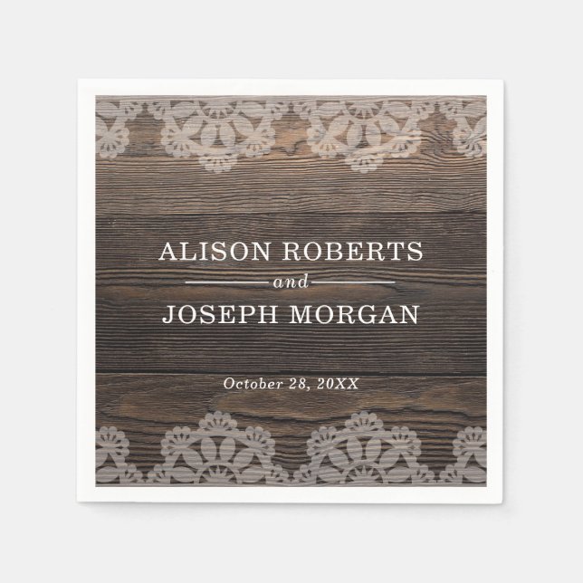 Rustic Wood Snöre Bröllop Pappersservett (Framsidan)