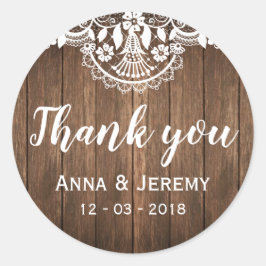 Rustic Wood Snöre Bröllop Sticker Runt Klistermärke