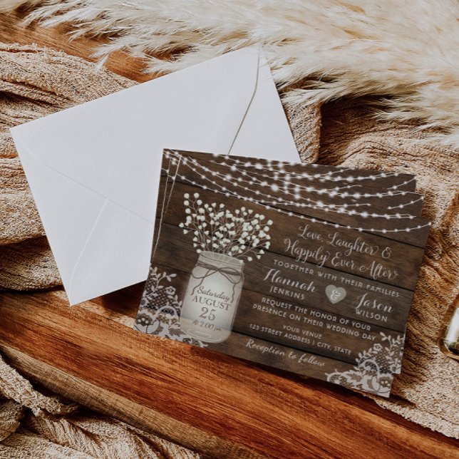 Rustic Wood Snöre bröllopsinbjudan, Mason Burk Inbjudningar (Skapare uppladdad)