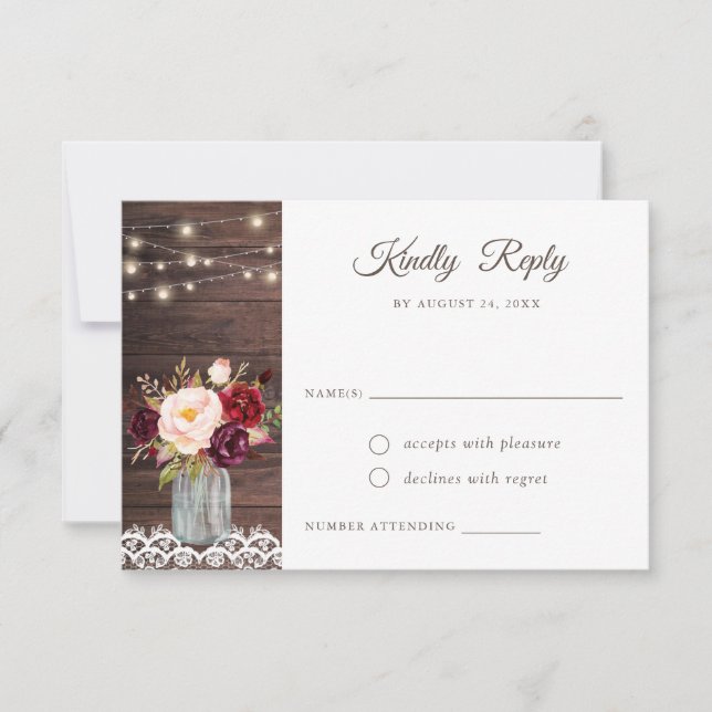 Rustic Wood Snöre  Burgundy Mason Burk OSA Inbjudningar (Framsida)