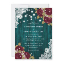 Rustic Wood Snöre Burgundy och Teal Blommigt Bröll