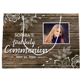 Rustic Wood Snöre First Heliga Communion Photo