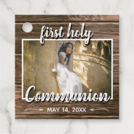 Rustic Wood Snöre First Heliga Communion Photo Gåvor Etiketter