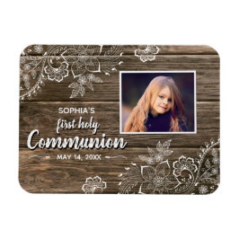 Rustic Wood Snöre First Heliga Communion Photo Magnet