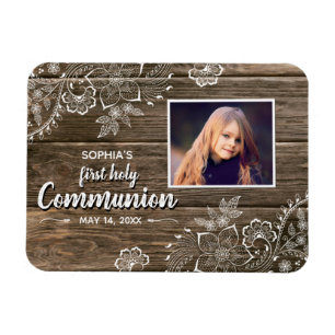 Rustic Wood Snöre First Heliga Communion Photo Magnet