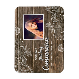 Rustic Wood Snöre First Heliga Communion Photo Magnet