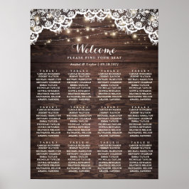 Rustic Wood Snöre Ljus Bröllop Sittdiagram Poster